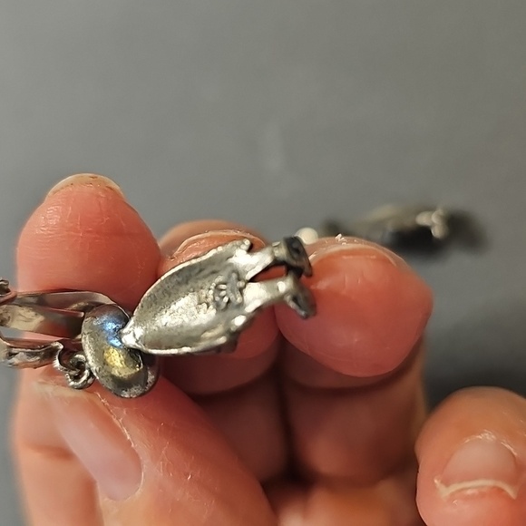 Silver and Turquoise Clip-On Earrings. Detail, You Can See His Toes. - Picture 2 of 4